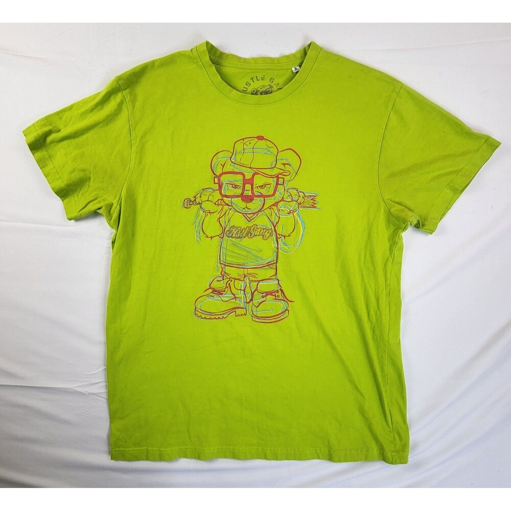 Hustle Gang Of America Mens XL Green Outlined Graphic Bear Streetwear T-Shirt